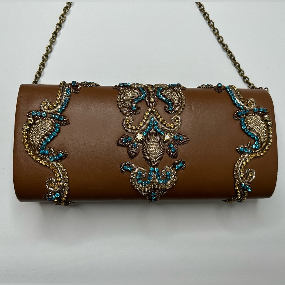 Stunning Deepa Gurnani leather beaded clutch